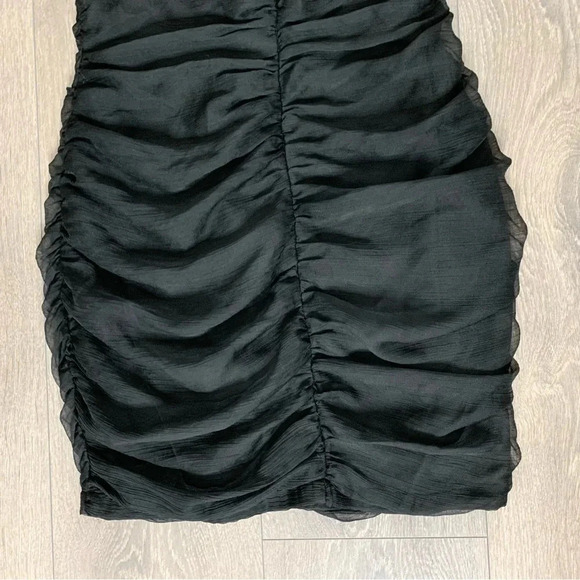 Lioness Mini Dress Black Ruched Gathered Off Shoulder puff Sleeve Size Medium - Picture 6 of 12